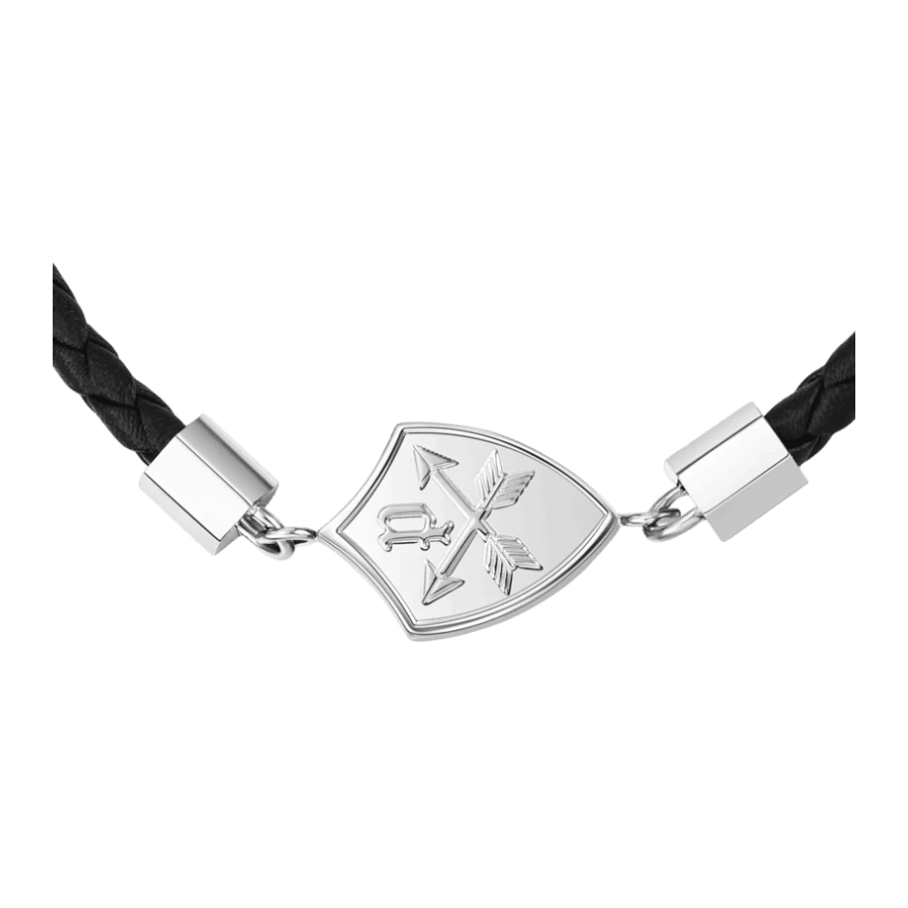 Police Bracelet Heritage Crest Shiny Chain & Black Leather L -Police