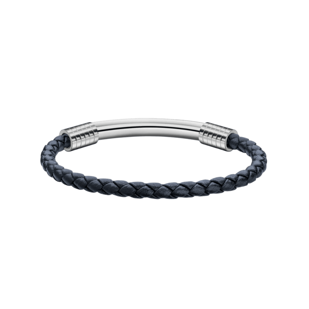 Police Bracelet Shiny Gear Navy Blue Leather -Police