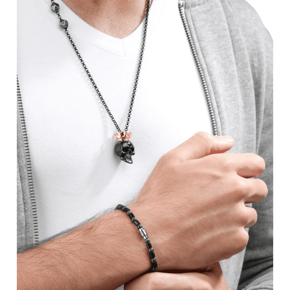 Police Bracelet Urban Color Shiny Grey Lapis & Onyx Beads -Police