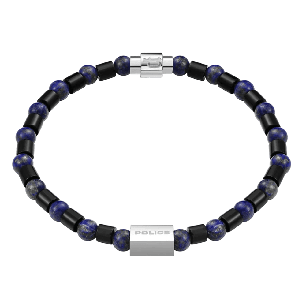 Police Bracelet Urban Color Shiny Grey Lapis & Onyx Beads -Police
