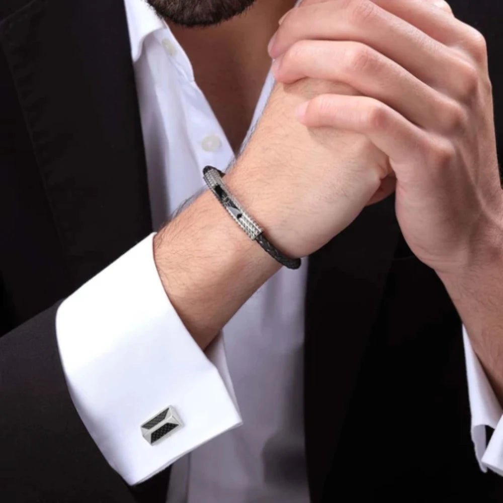 Police Bracelet Urban Texture Black Leather -Police