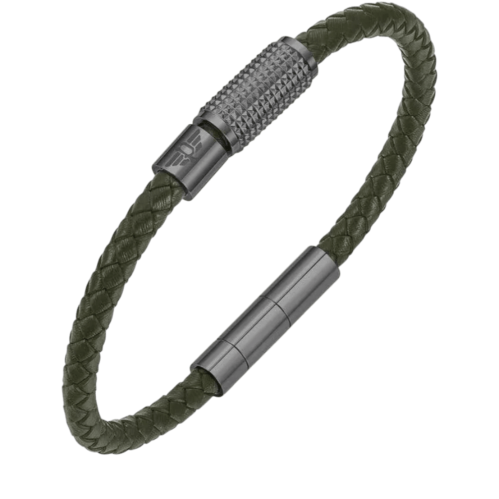 Police Bracelet Urban Texture Olive Green Woven Leather -Police