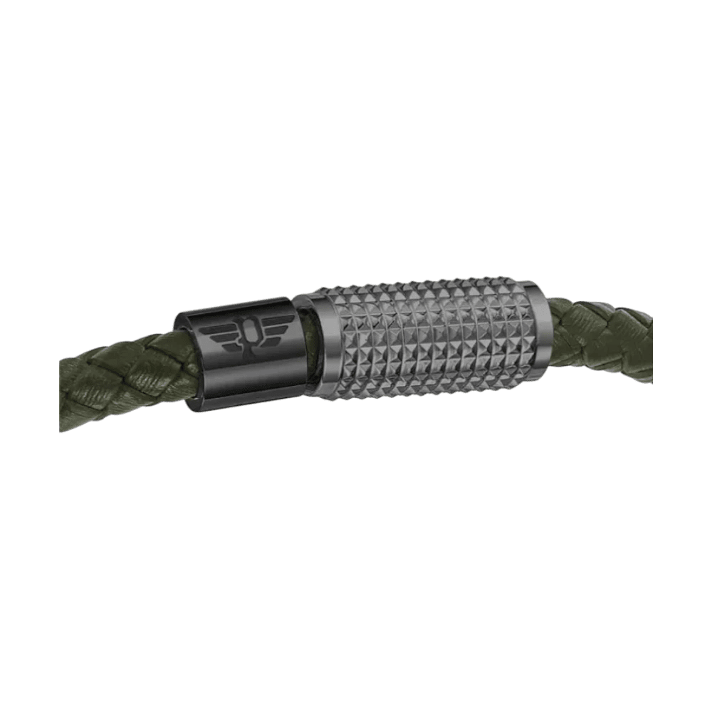 Police Bracelet Urban Texture Olive Green Woven Leather -Police