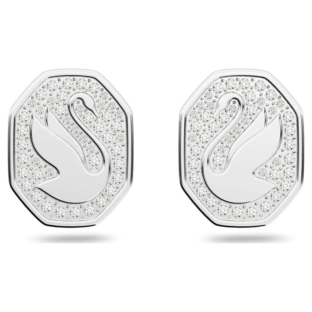 Signum stud earrings, Octagon shape, Swan, White -Swarovski