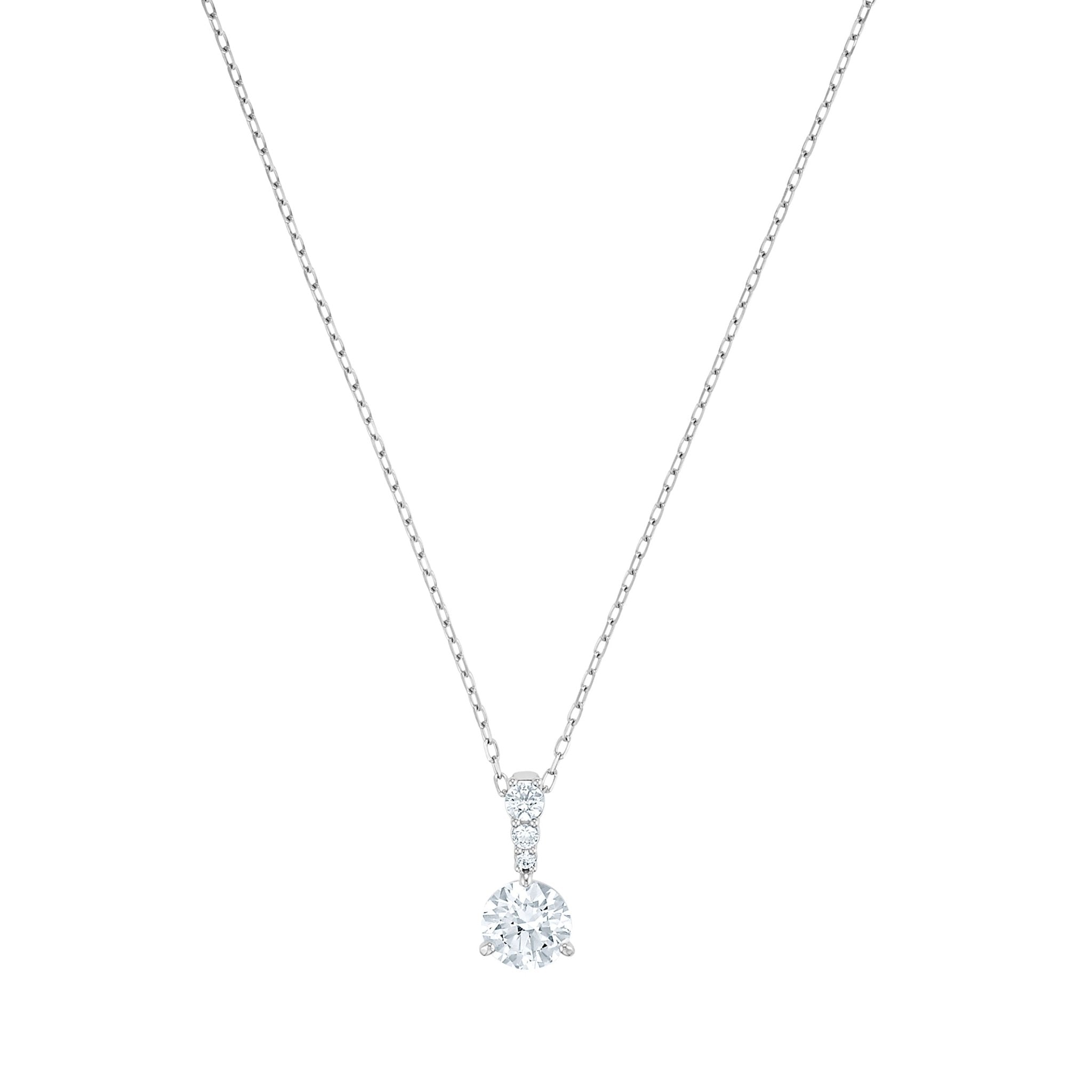 Solitaire Pendant, White, Rhodium Plated -Swarovski