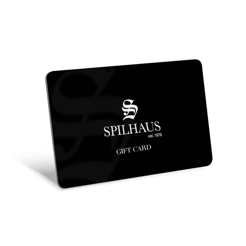 Spilhaus Gift Card with elegant design, ideal for gifting, featuring the Spilhaus brand logo and a sleek, modern look.