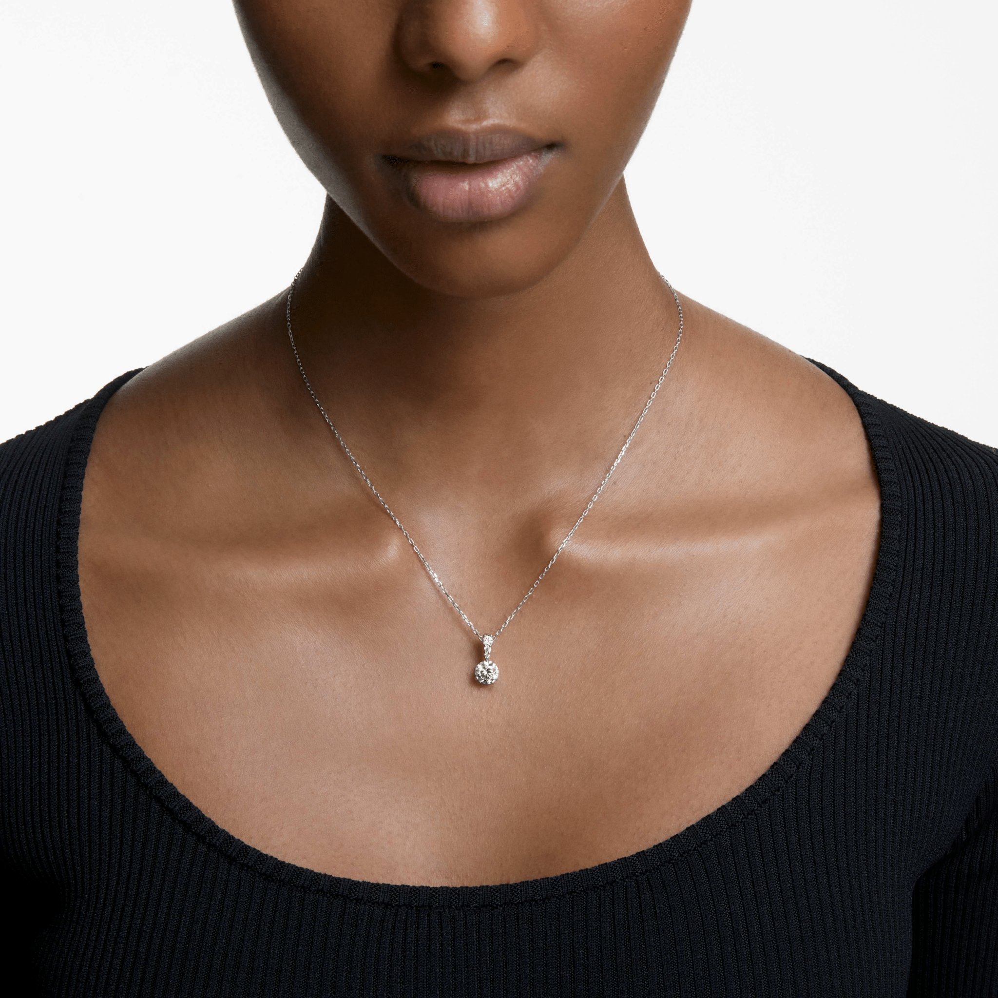 Stilla pendant Round cut, White, Rhodium plated -Swarovski