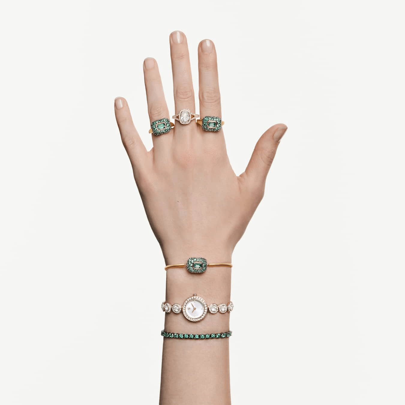 Sublima bangle, Octagon cut, Green, 18K gold finish -Swarovski