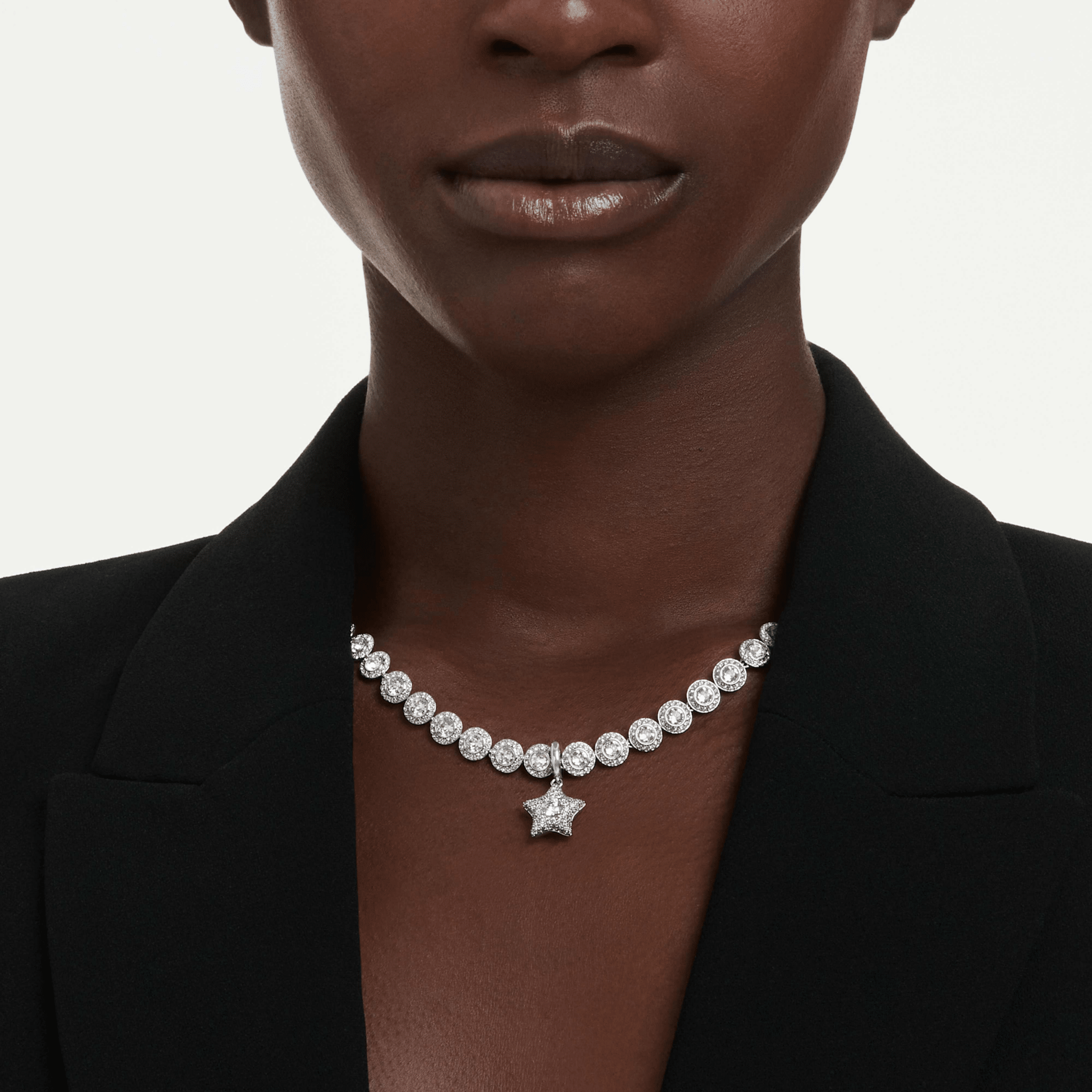 Sublima charm, Round cut, Star, White, Rhodium plated -Swarovski