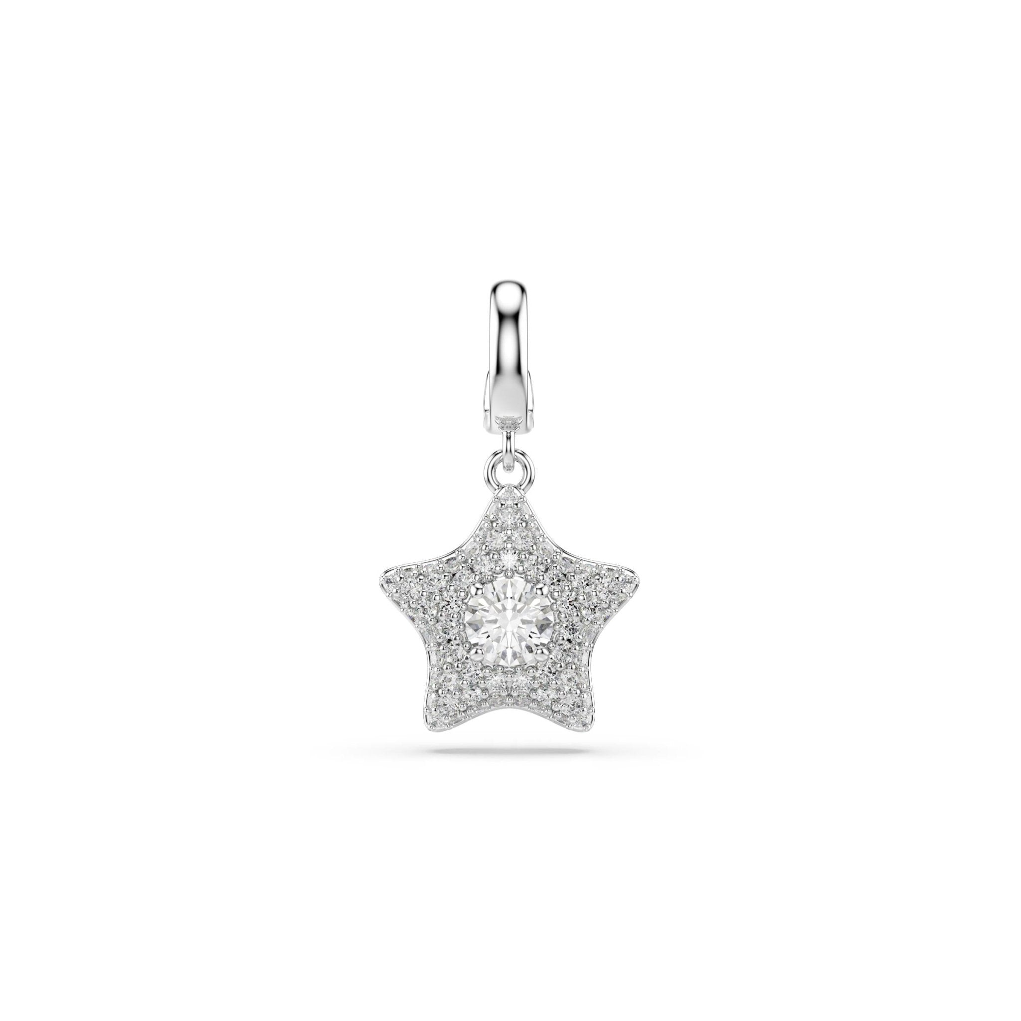 Sublima charm, Round cut, Star, White, Rhodium plated -Swarovski