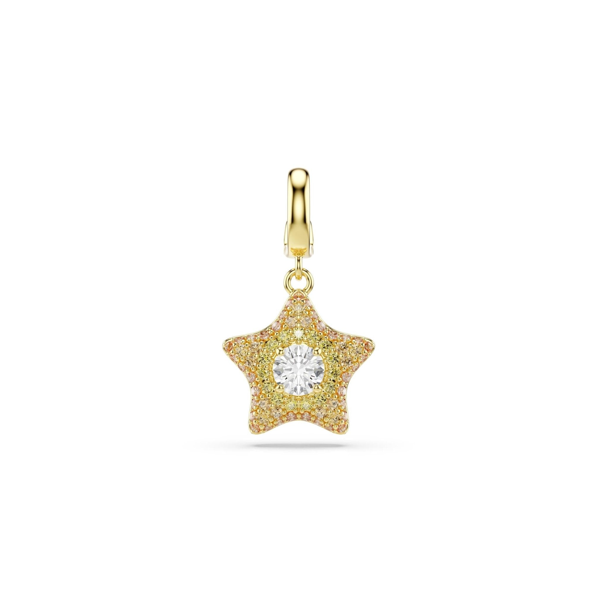 Sublima charm, Round cut, Star, Yellow, 18K gold finish -Swarovski