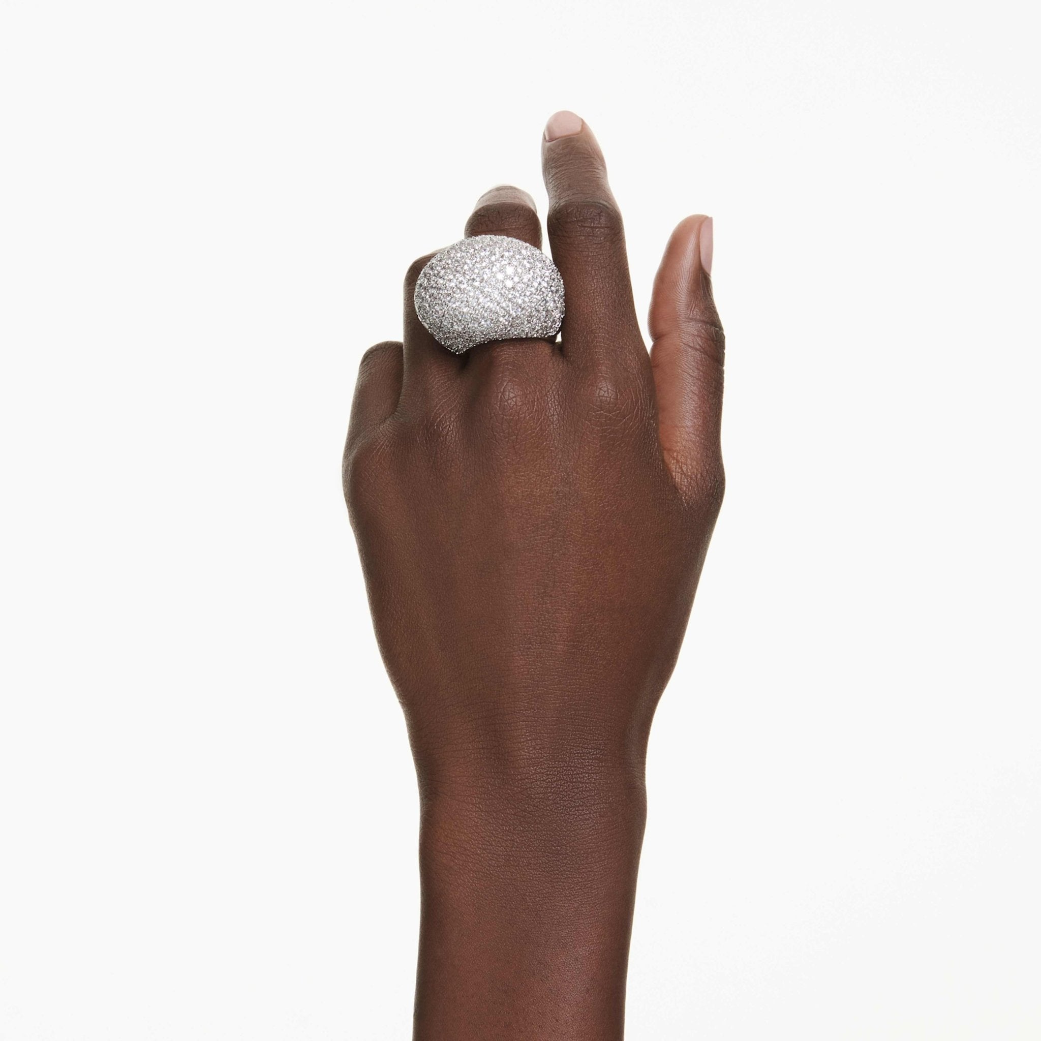 Sublima cocktail ring Large, White, Rhodium plated -Swarovski