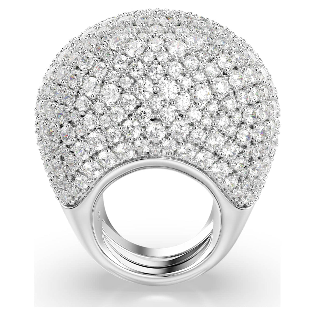 Sublima cocktail ring Large, White, Rhodium plated -Swarovski