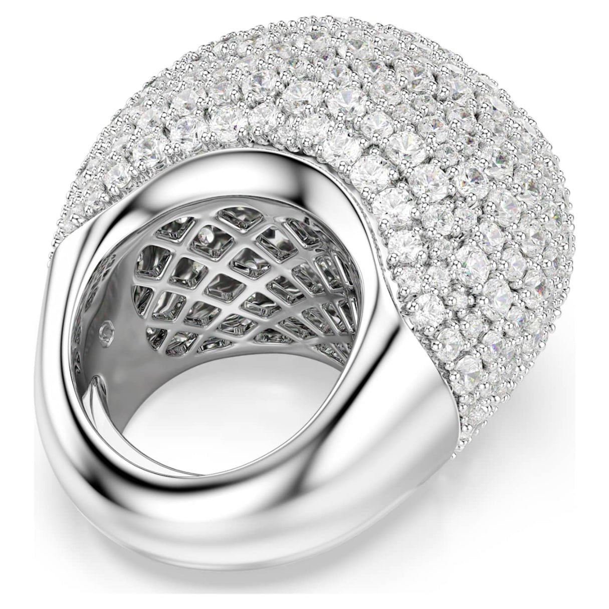 Sublima cocktail ring Large, White, Rhodium plated -Swarovski