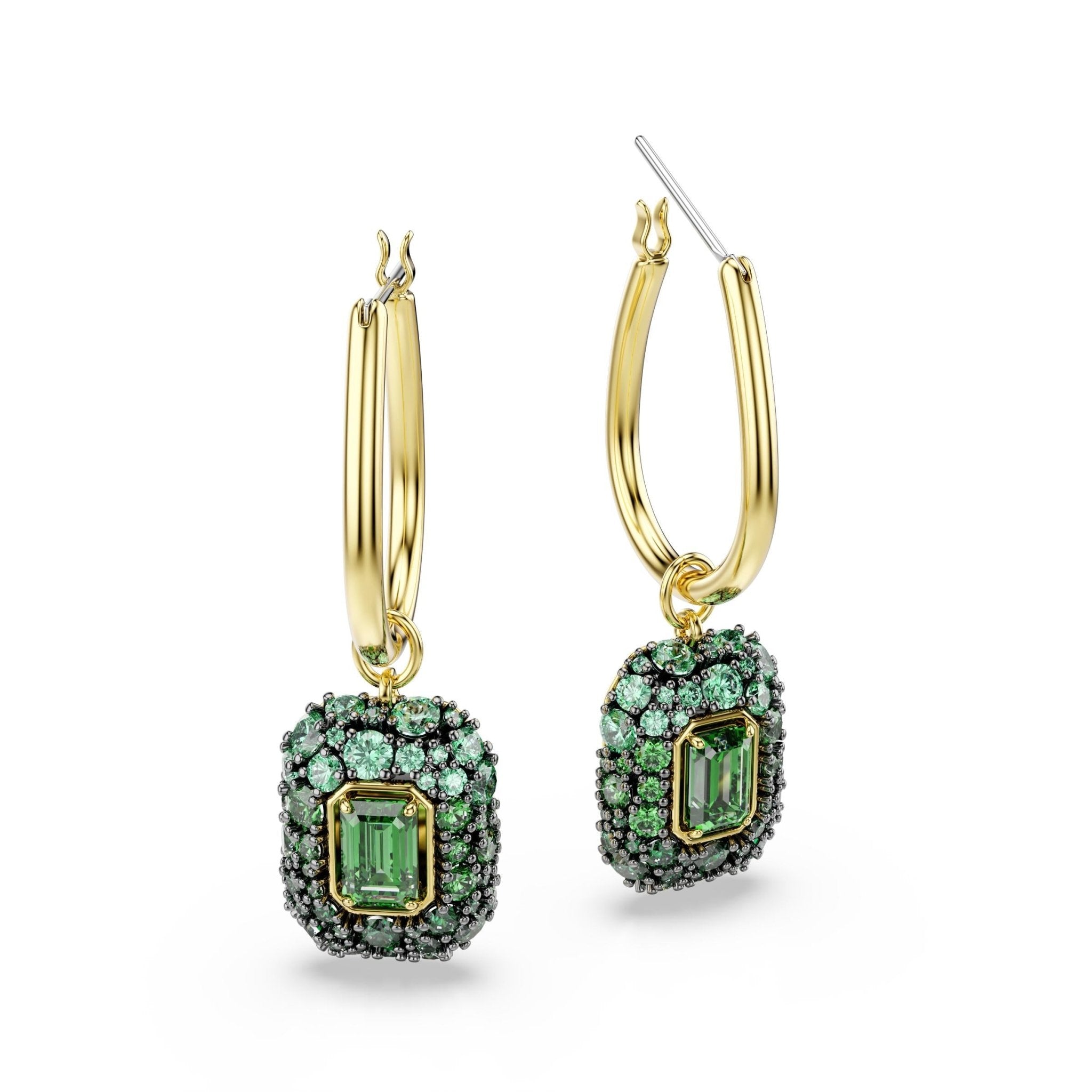 Sublima drop earrings, Octagon cut, Green, 18K gold finish -Swarovski