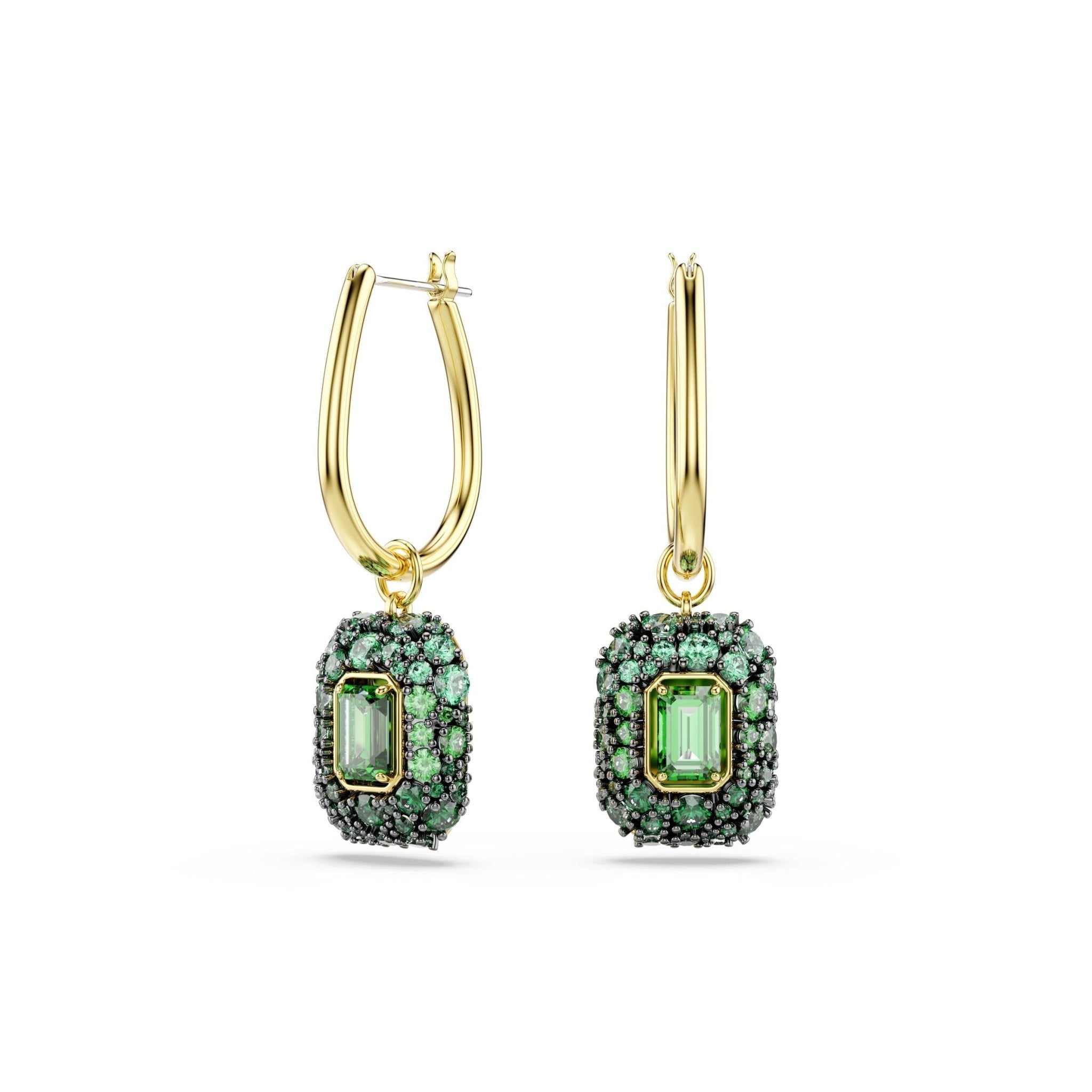 Sublima drop earrings, Octagon cut, Green, 18K gold finish -Swarovski