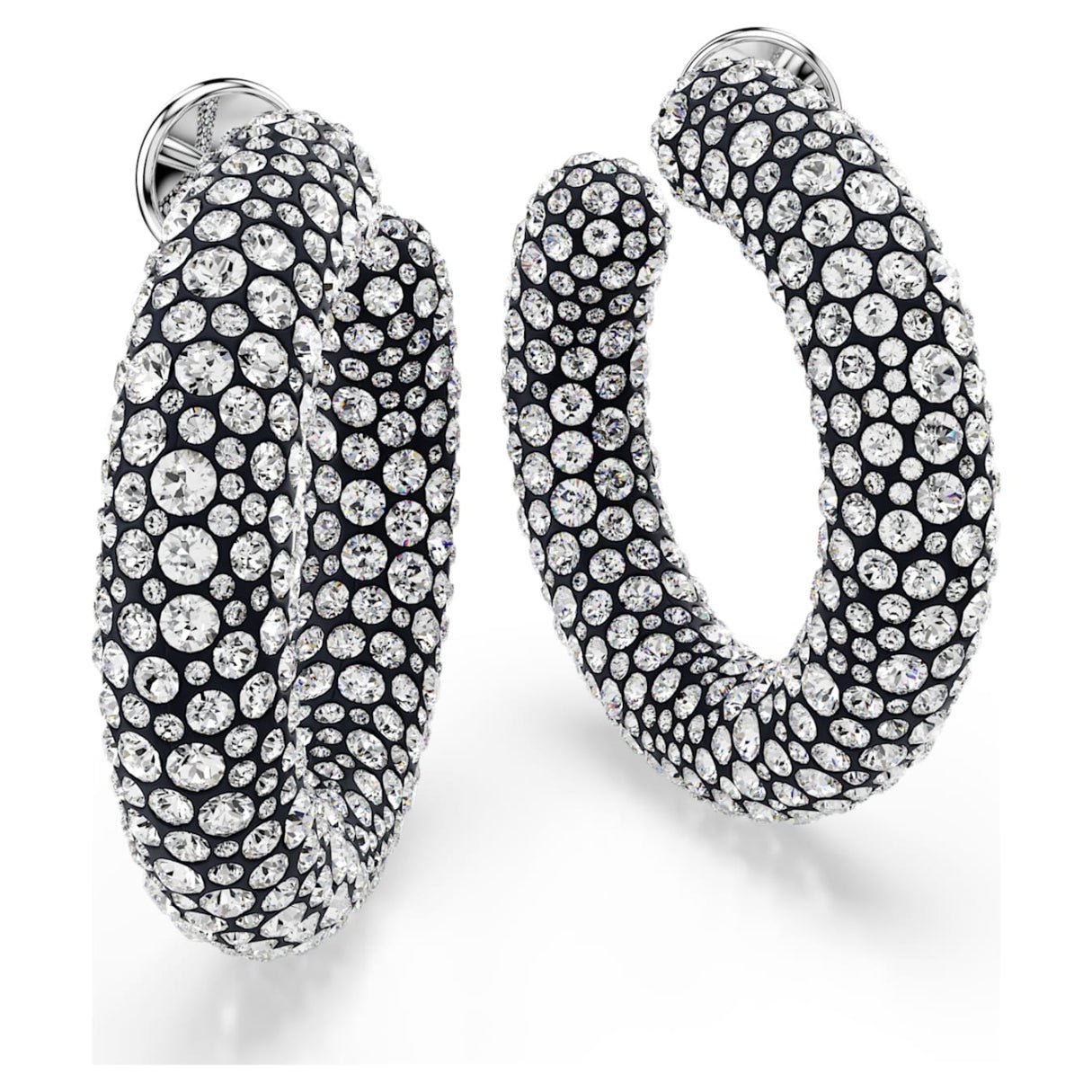 Sublima hoop earrings Mixed round cuts, White, Rhodium plated -Swarovski