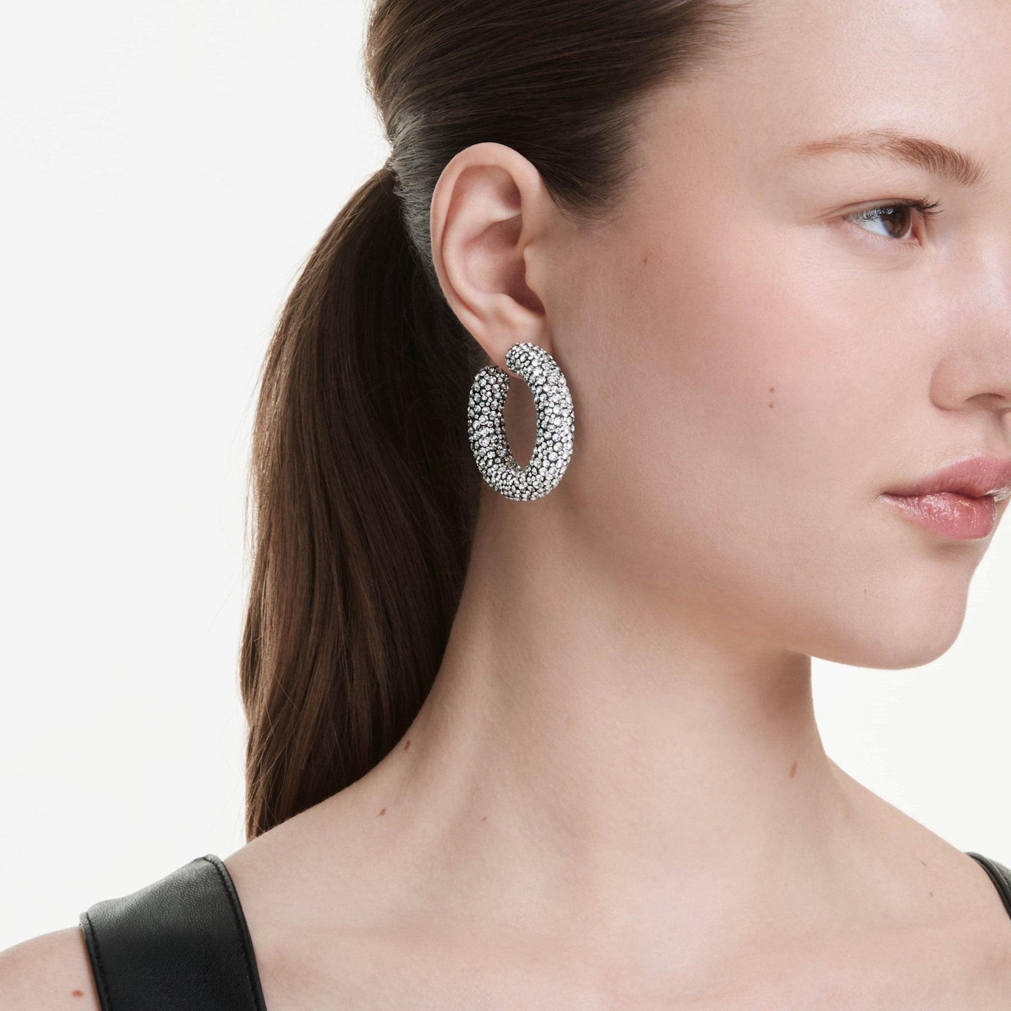 Sublima hoop earrings Mixed round cuts, White, Rhodium plated -Swarovski