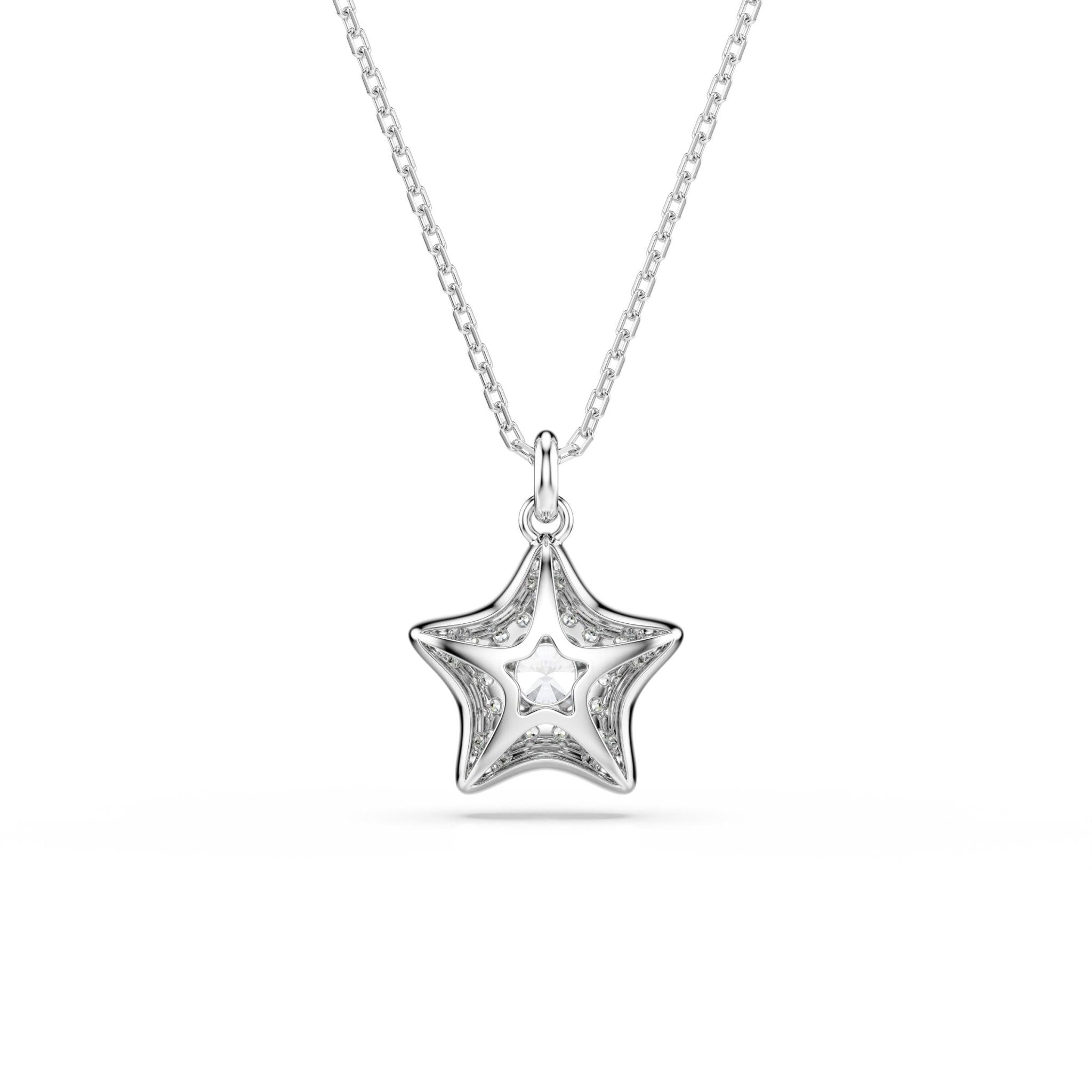 Sublima pendant, Round cut, Star, White, Rhodium plated -Swarovski