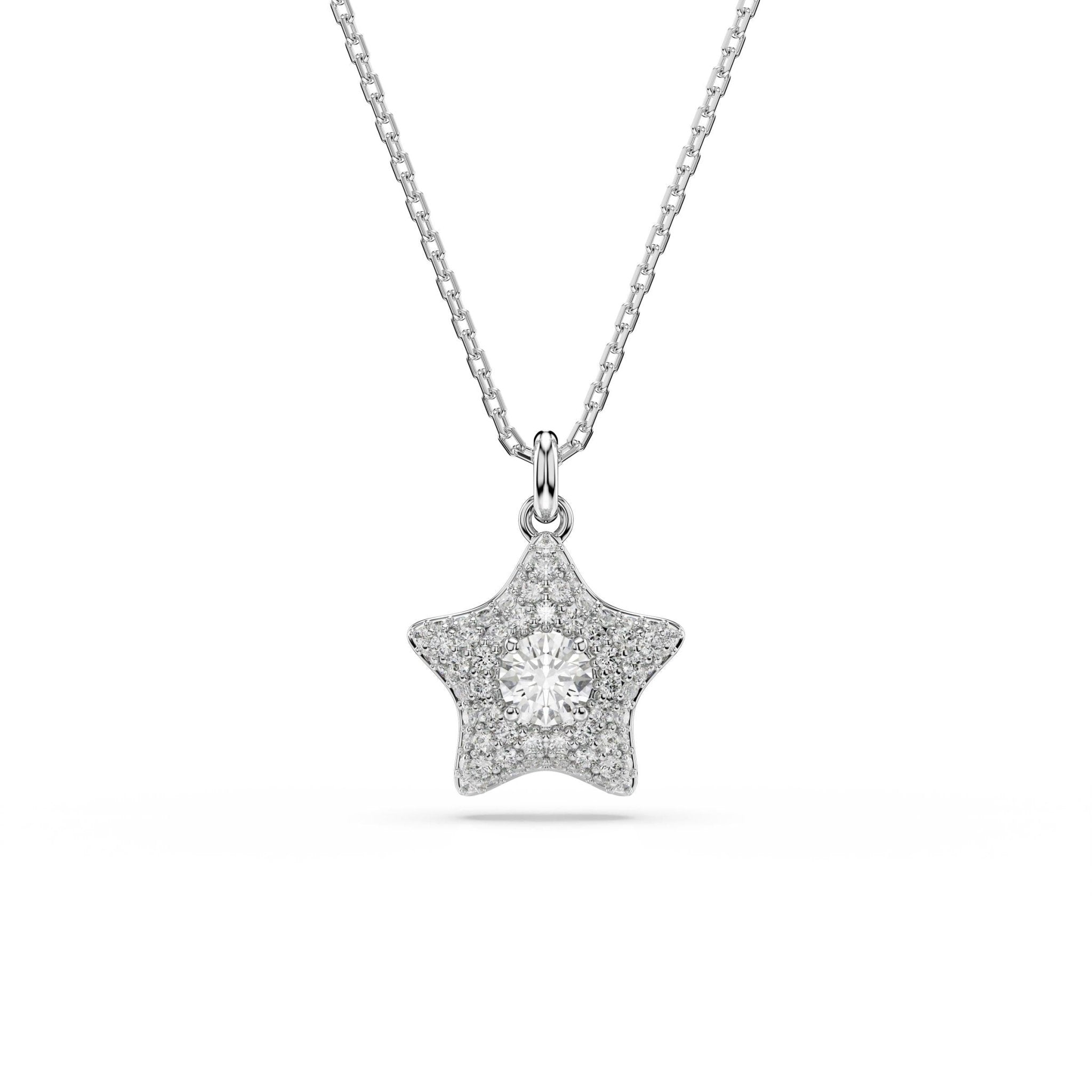 Sublima pendant, Round cut, Star, White, Rhodium plated -Swarovski
