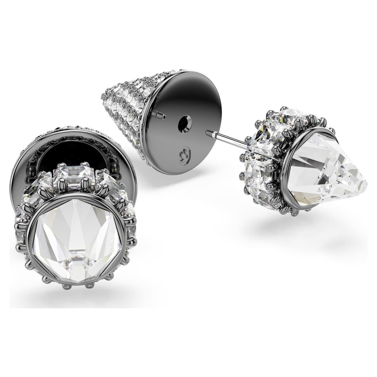 Sublima stud earrings Spike, White, Ruthenium plated -Swarovski