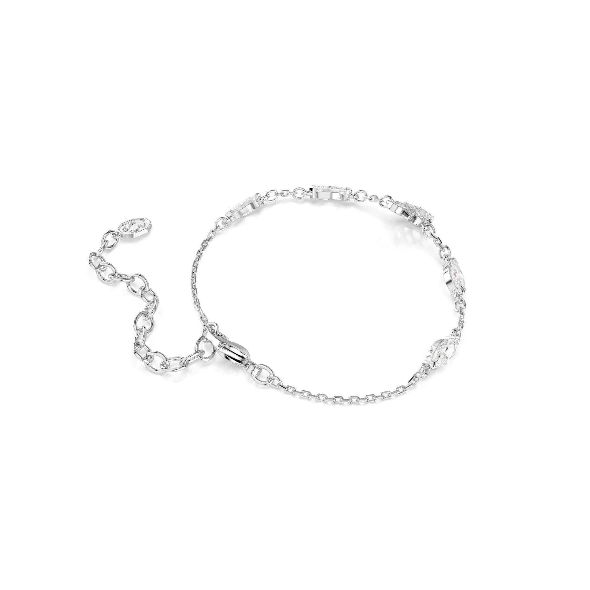 Swan bracelet, Mixed cuts, Swan, White, Rhodium plated -Swarovski
