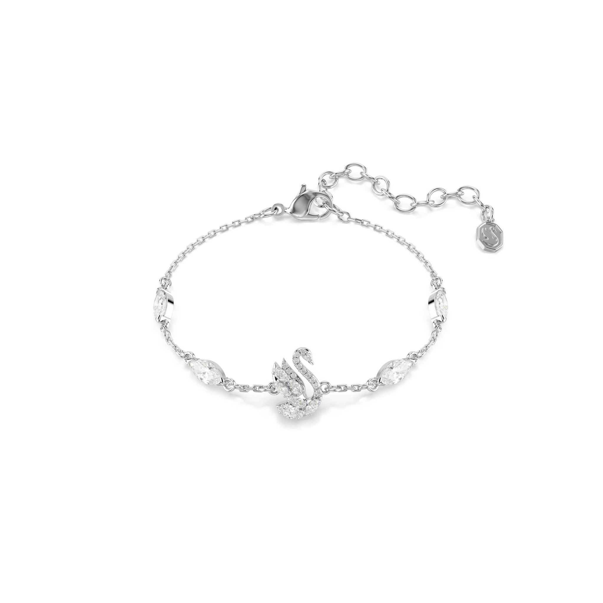 Swan bracelet, Mixed cuts, Swan, White, Rhodium plated -Swarovski