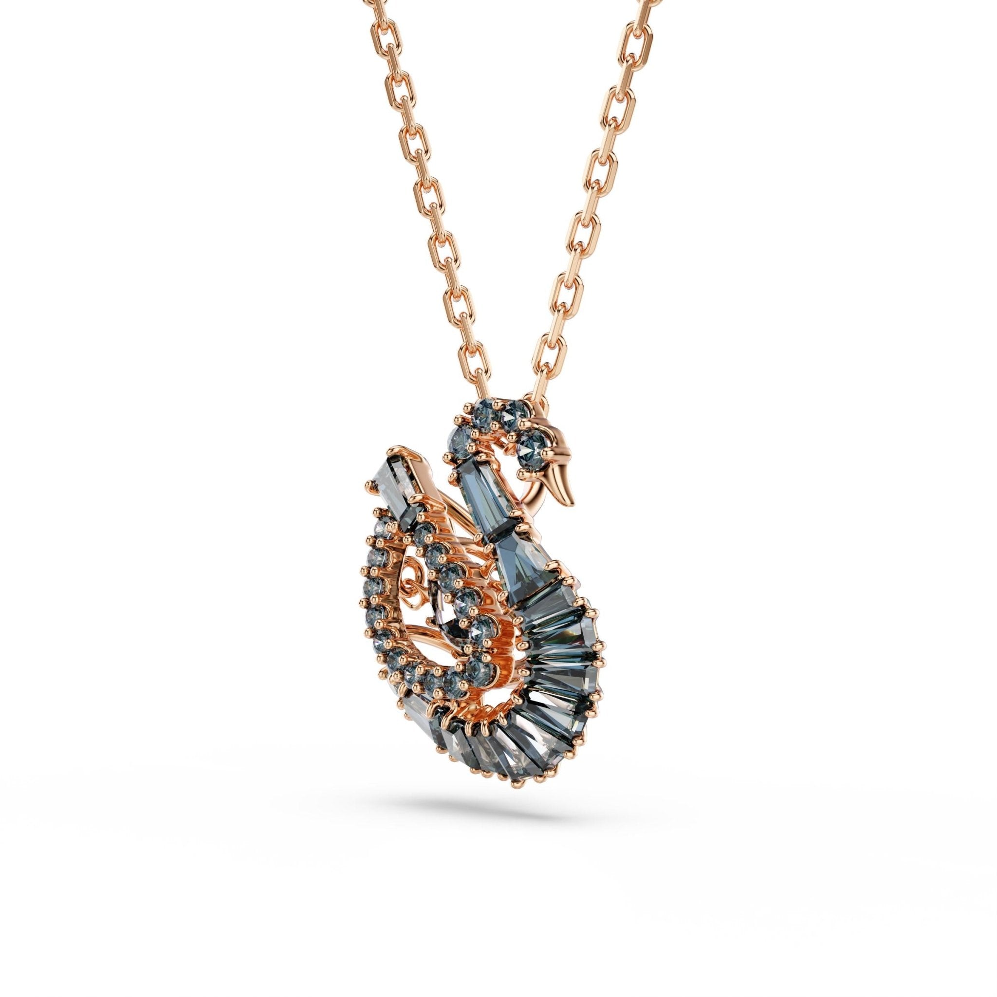Swan pendant, Mixed cuts, Swan, Black, 18K rose gold finish -Swarovski