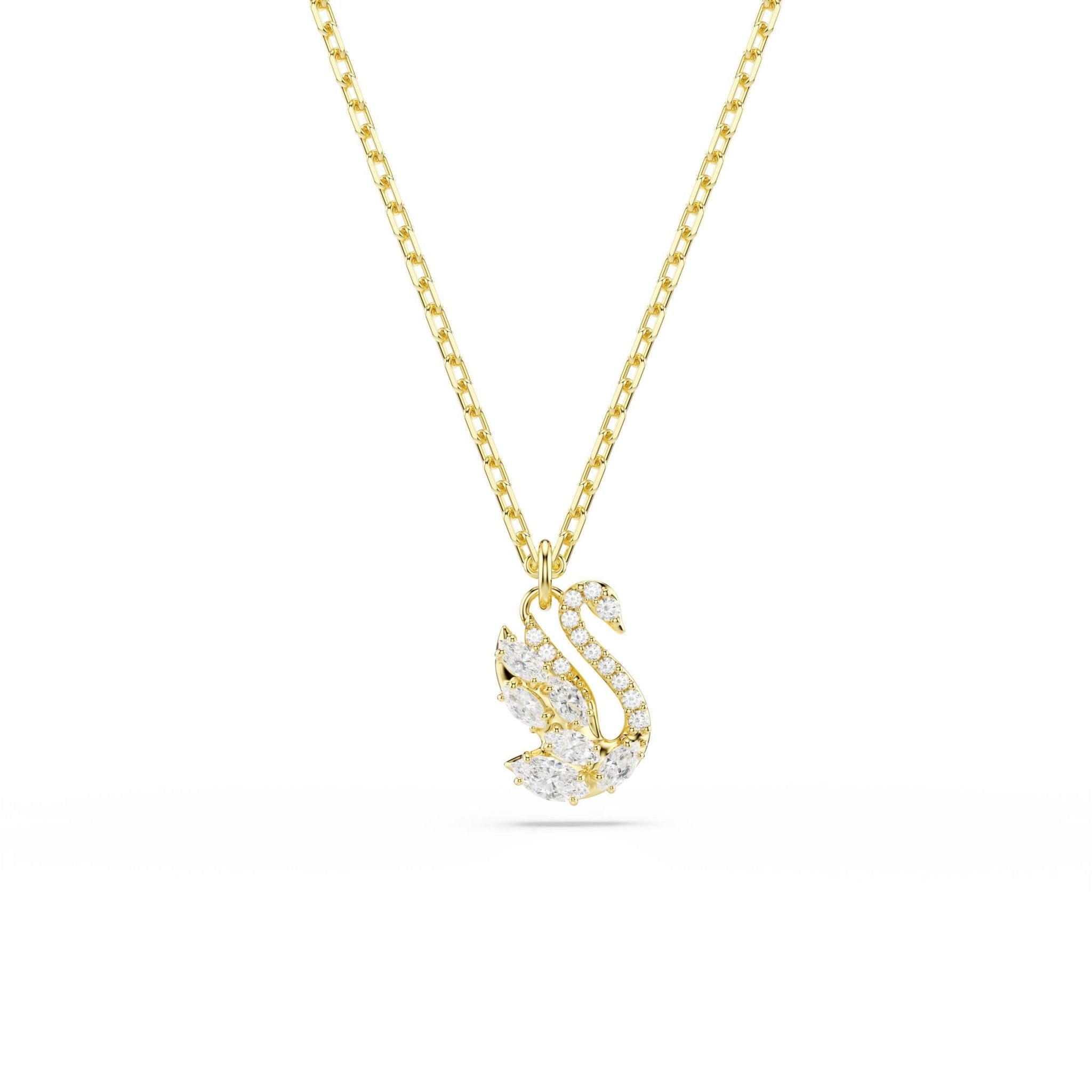 Swan pendant, Mixed cuts, Swan, White, 18K gold finish -Swarovski