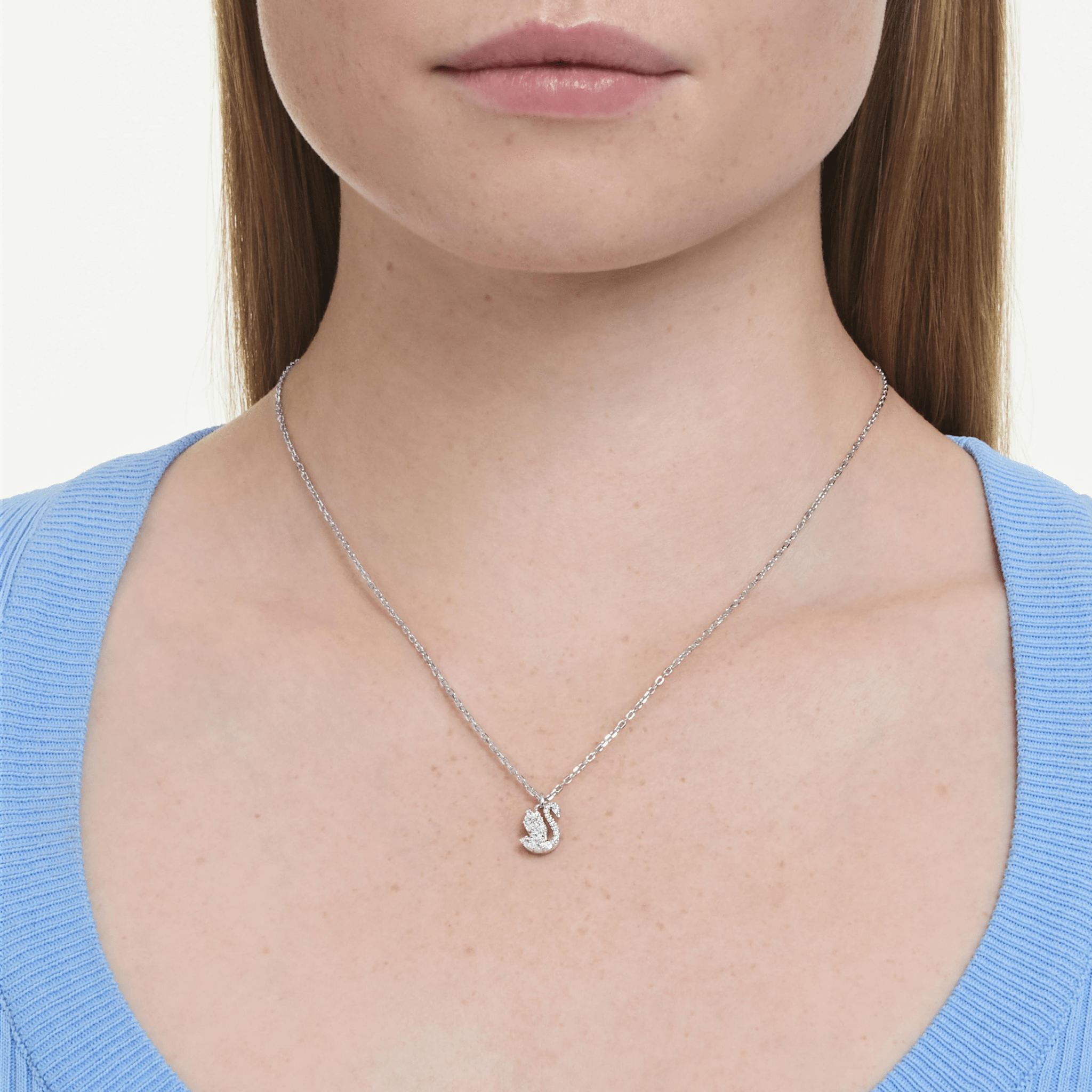 Swan pendant, Mixed cuts, Swan, White, Rhodium plated -Swarovski