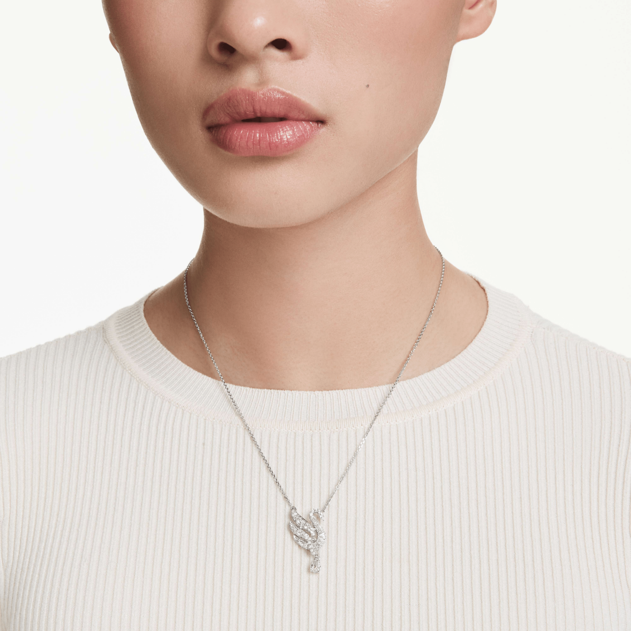 Swan Vienna pendant, White, Rhodium plated -Swarovski