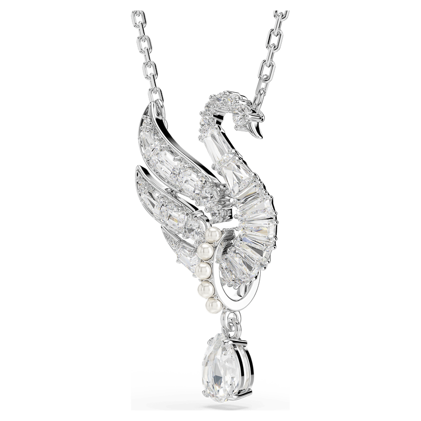 Swan Vienna pendant, White, Rhodium plated -Swarovski