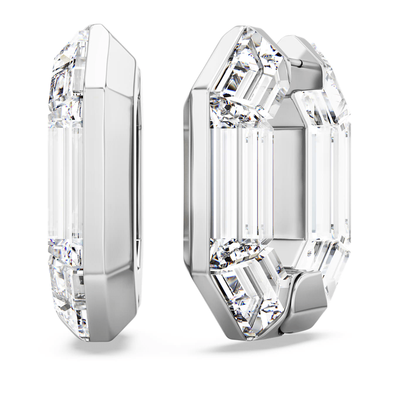 Swaroski Lucent Hoop Earrings, Octagon Shape, Small, White -Swarovski