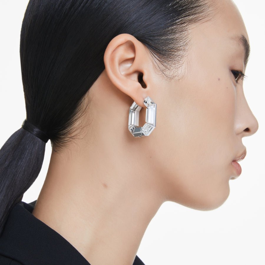 Swaroski Lucent Hoop Earrings, Octagon Shape, Small, White -Swarovski