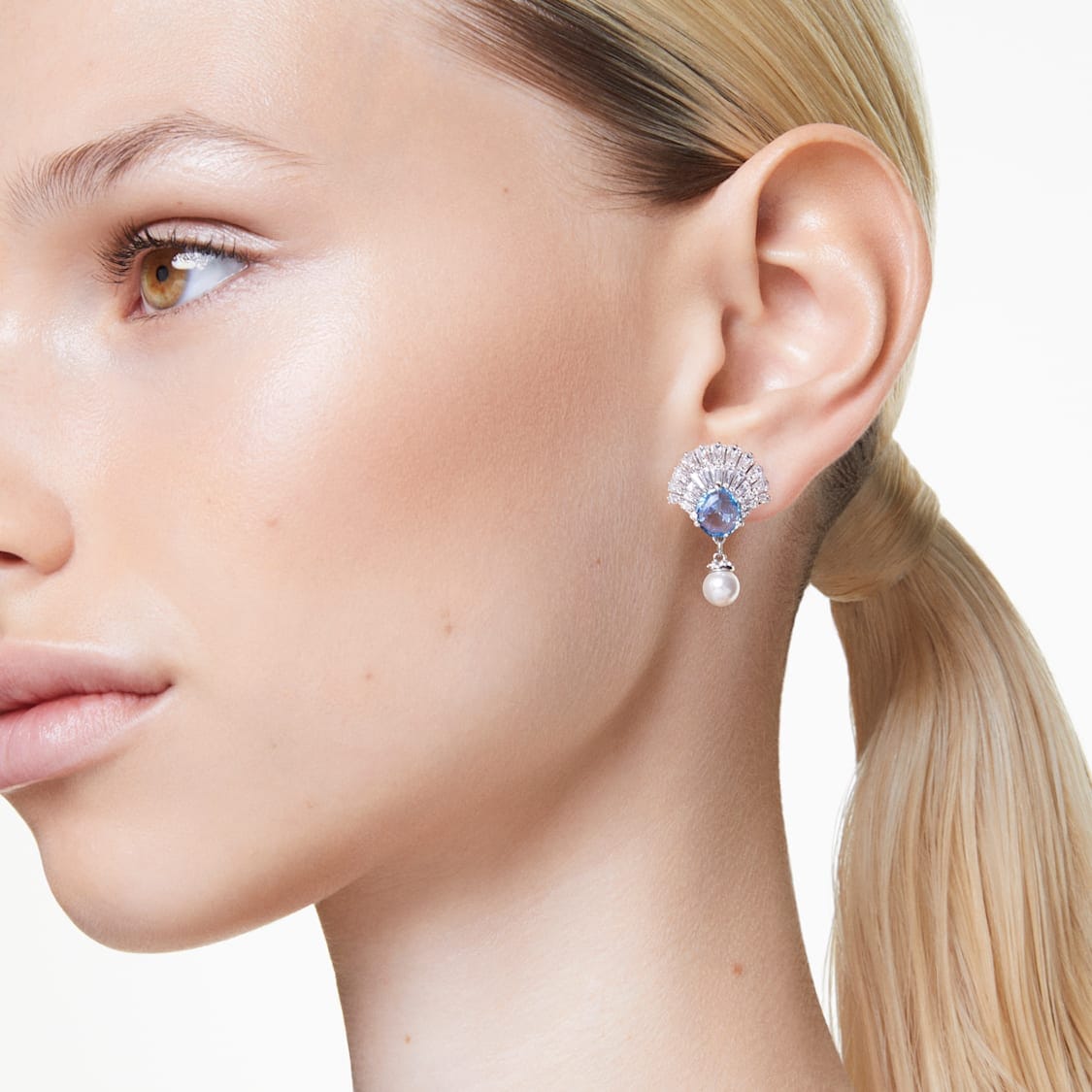 Swarosvki Idyllia Drop Earrings Shell Blue Rhodium Plated -Swarovski