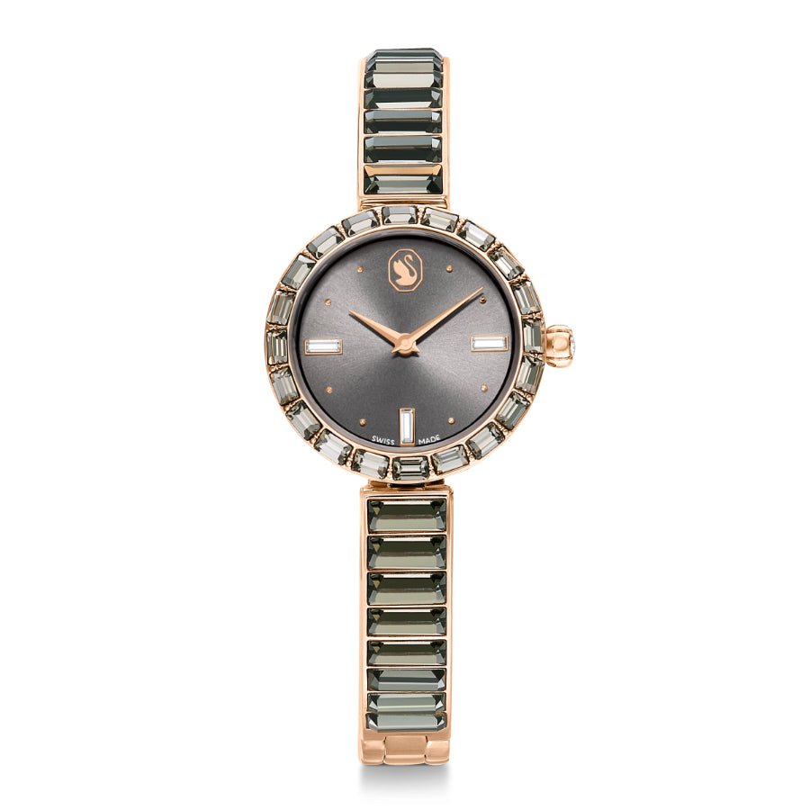 Swarosvki Matrix Bangle Watch, Swiss Made, Crystal Bracelet, Gray, Rose Gold-tone Finish -Swarovski