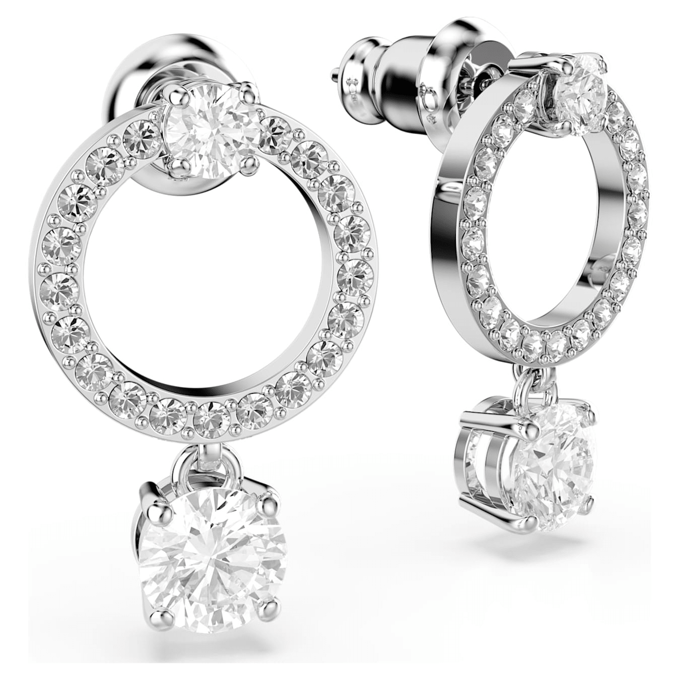Swarovski Attract Hoop Earrings Round Cut, White, Rhodium Plated -Swarovski