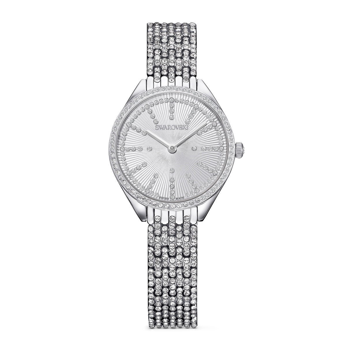 Swarovski Attract watch, Swiss Made, Full pavé, Crystal bracelet, Silver tone -Swarovski