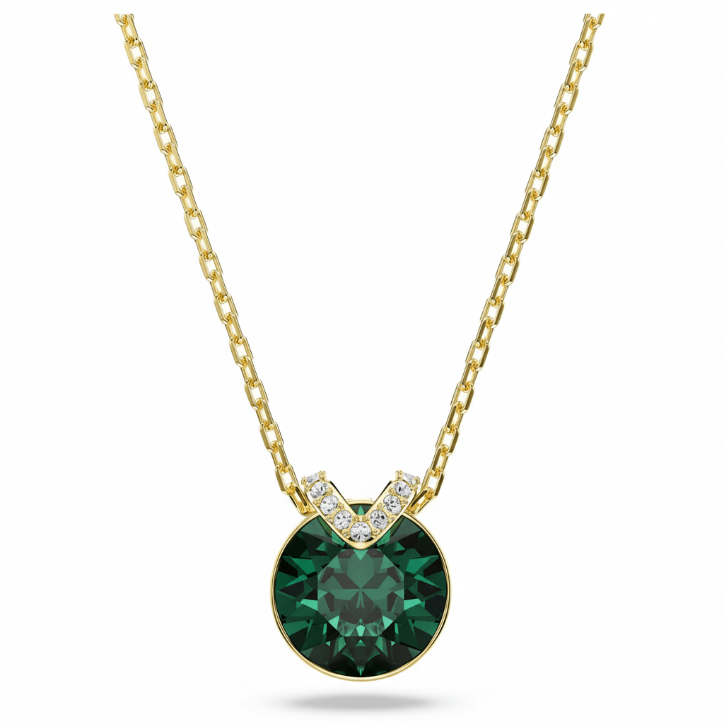 Swarovski Bella V pendant Round cut, Green, Gold-tone plated -Swarovski
