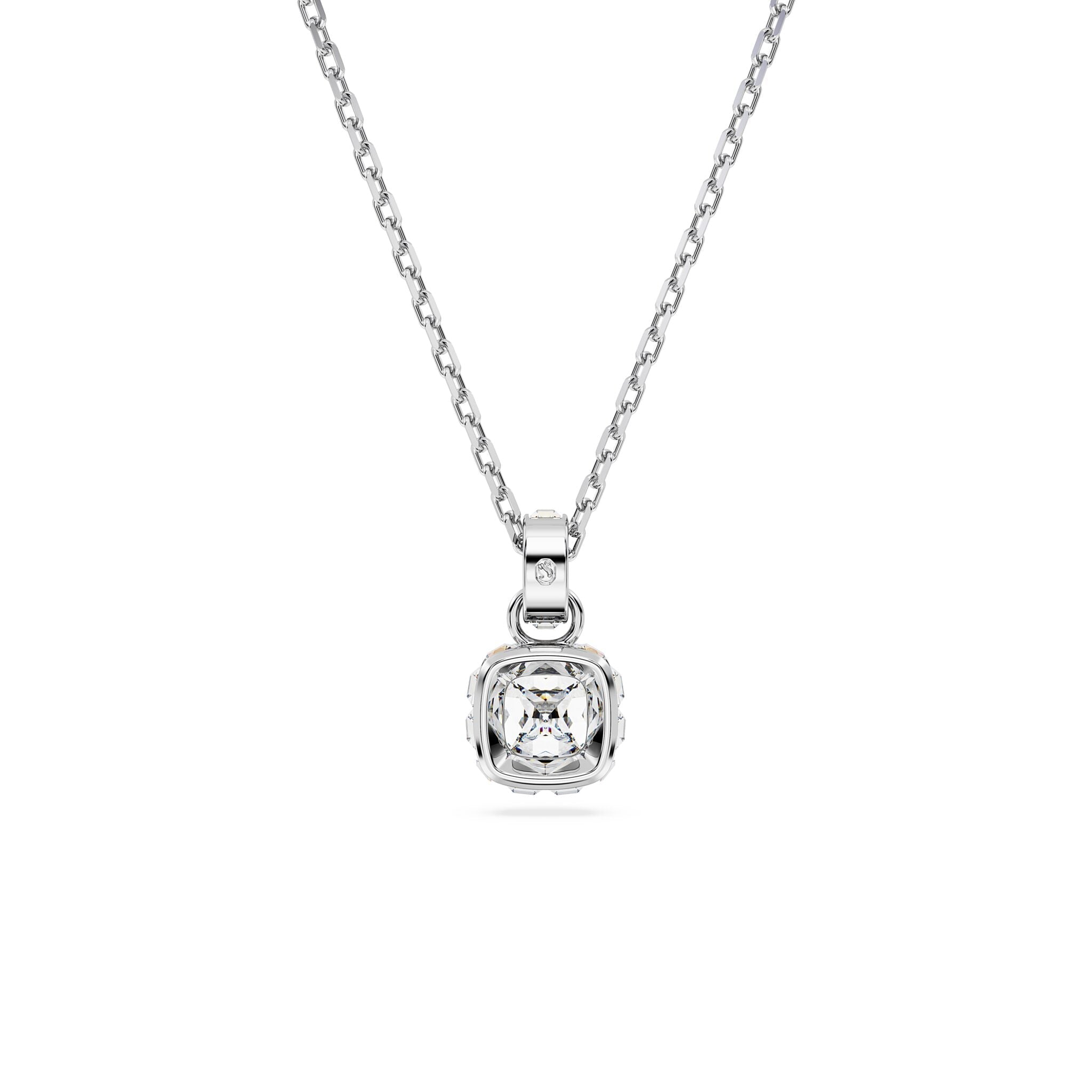 Swarovski Birthstone Pendant, Square Cut, April, White,Rhodium plated -Swarovski