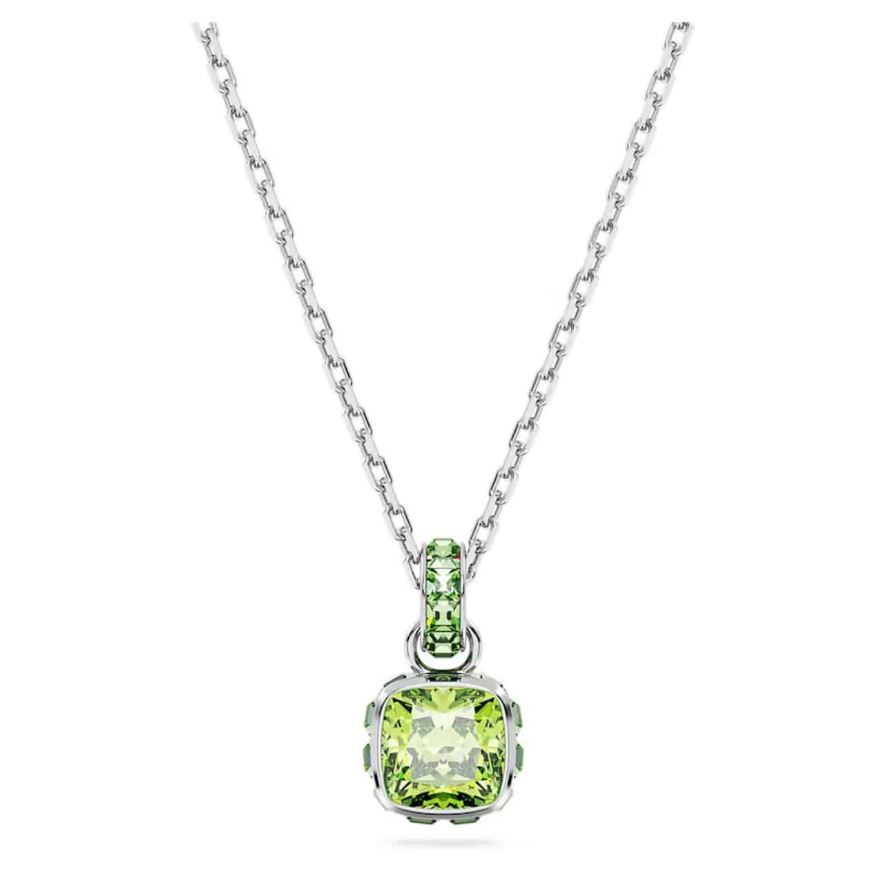 Swarovski Birthstone Pendant, Square Cut, August, Green, Rhodium Plated -Swarovski