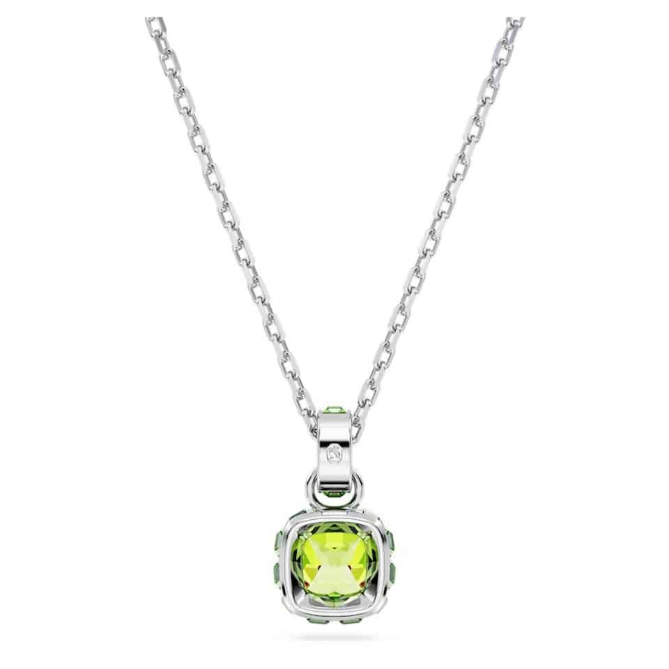 Swarovski Birthstone Pendant, Square Cut, August, Green, Rhodium Plated -Swarovski