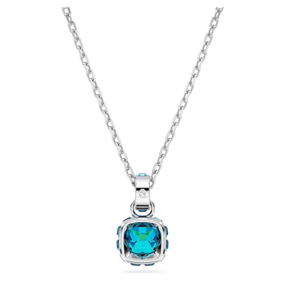 Swarovski Birthstone Pendant, Square Cut, December, Blue, Rhodium plated -Swarovski
