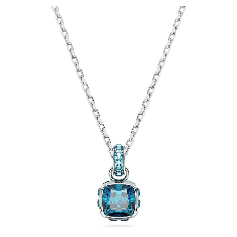 Swarovski Birthstone Pendant, Square Cut, December, Blue, Rhodium plated -Swarovski