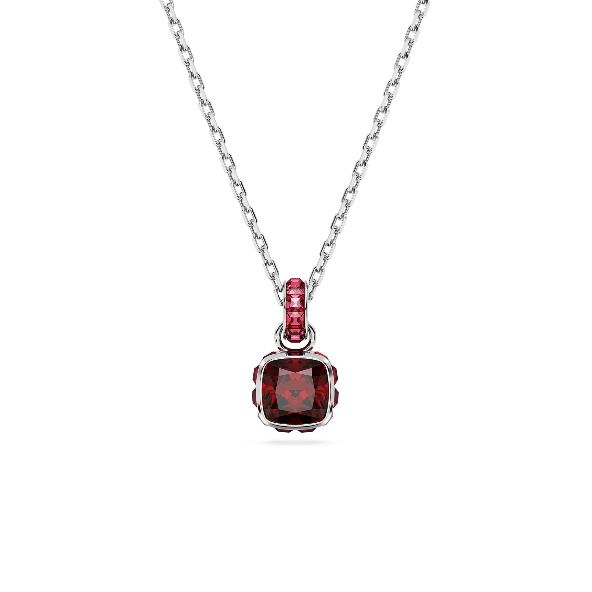 Swarovski Birthstone Pendant, Square cut, January, Red, Rhodium Plated -Swarovski