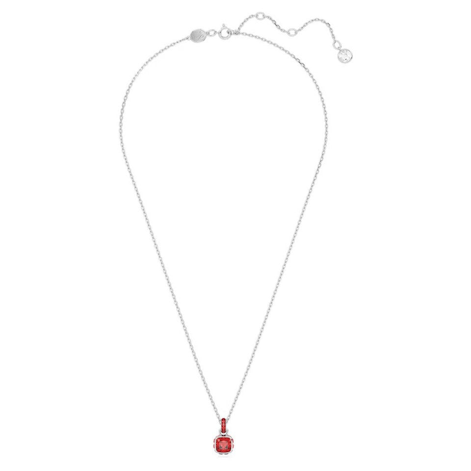 Swarovski Birthstone Pendant, Square Cut, July, Red, Rhodium plated -Swarovski