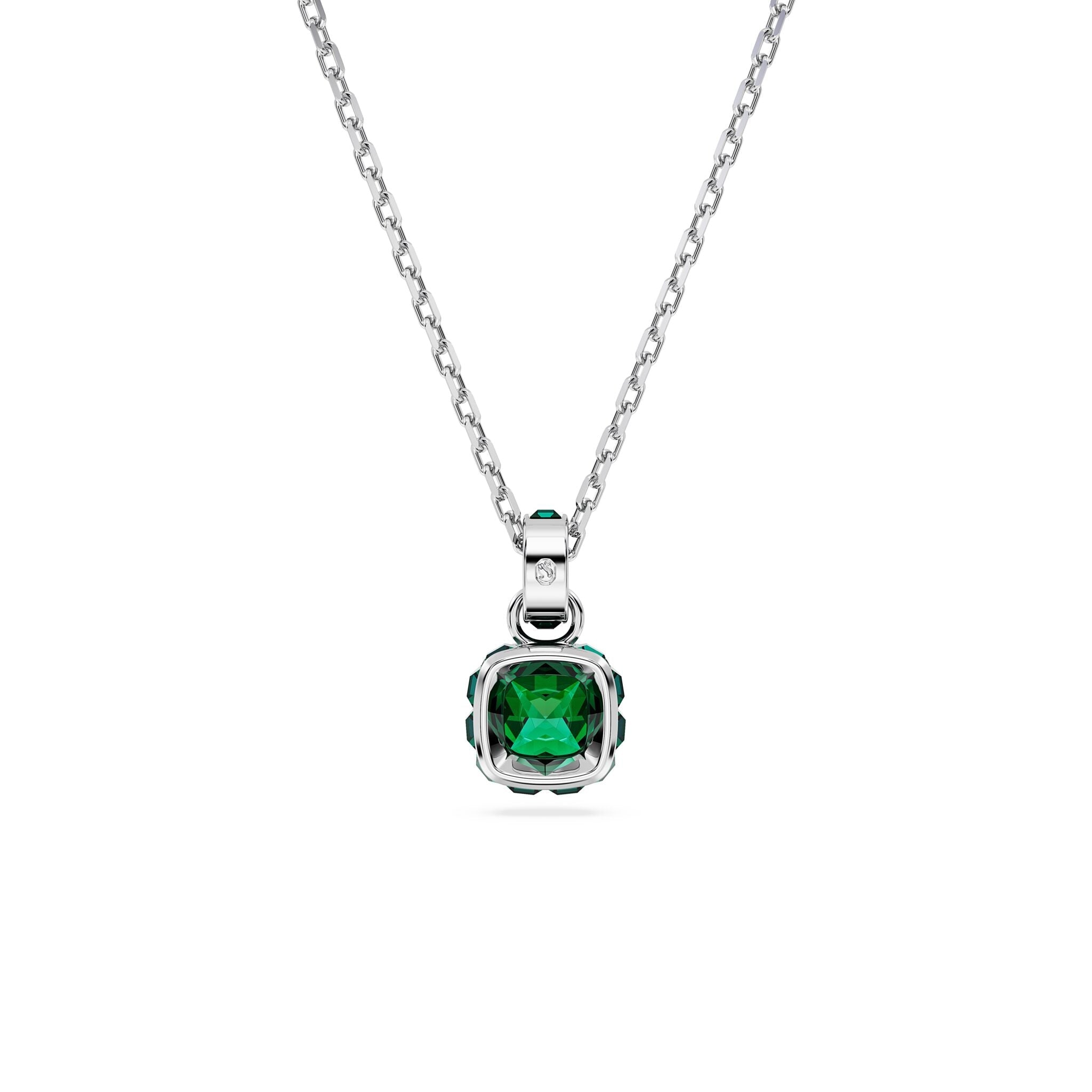 Swarovski Birthstone Pendant, Square Cut, May, Green, Rhodium plated -Swarovski