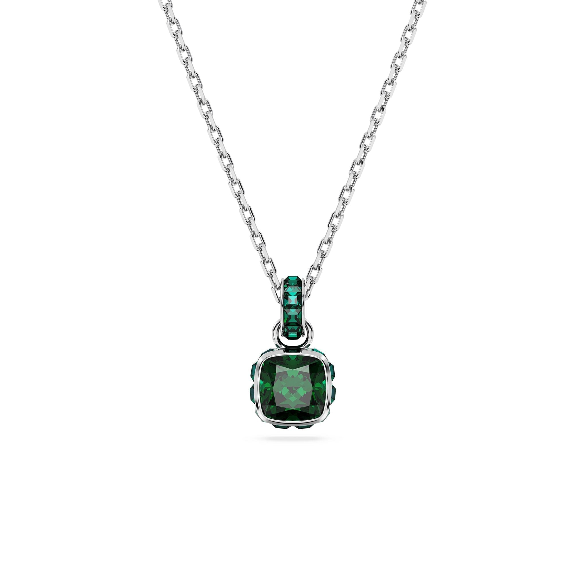 Swarovski Birthstone Pendant, Square Cut, May, Green, Rhodium plated -Swarovski
