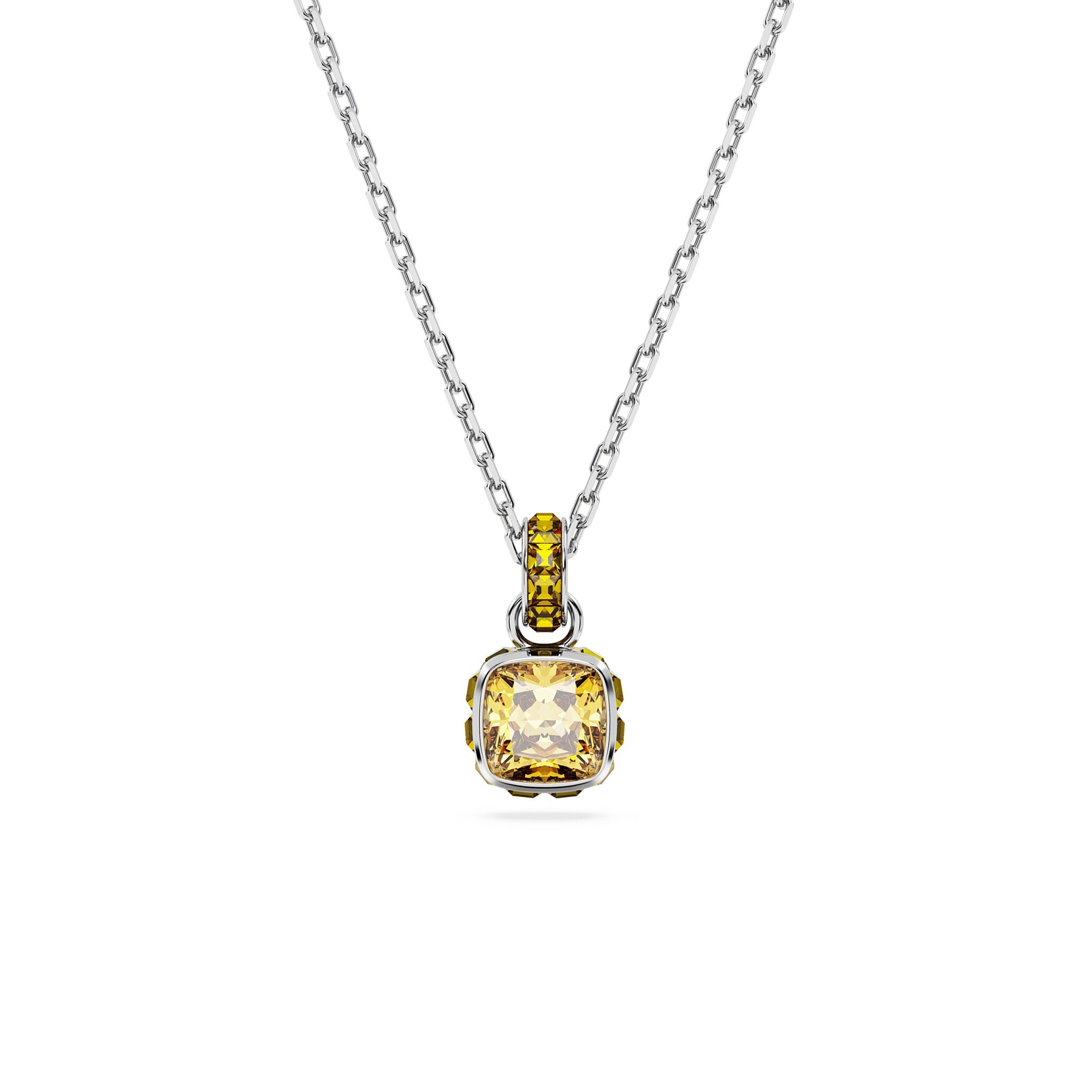 Swarovski Birthstone Pendant, Square Cut, November, Yellow , Rhodium plated -Swarovski