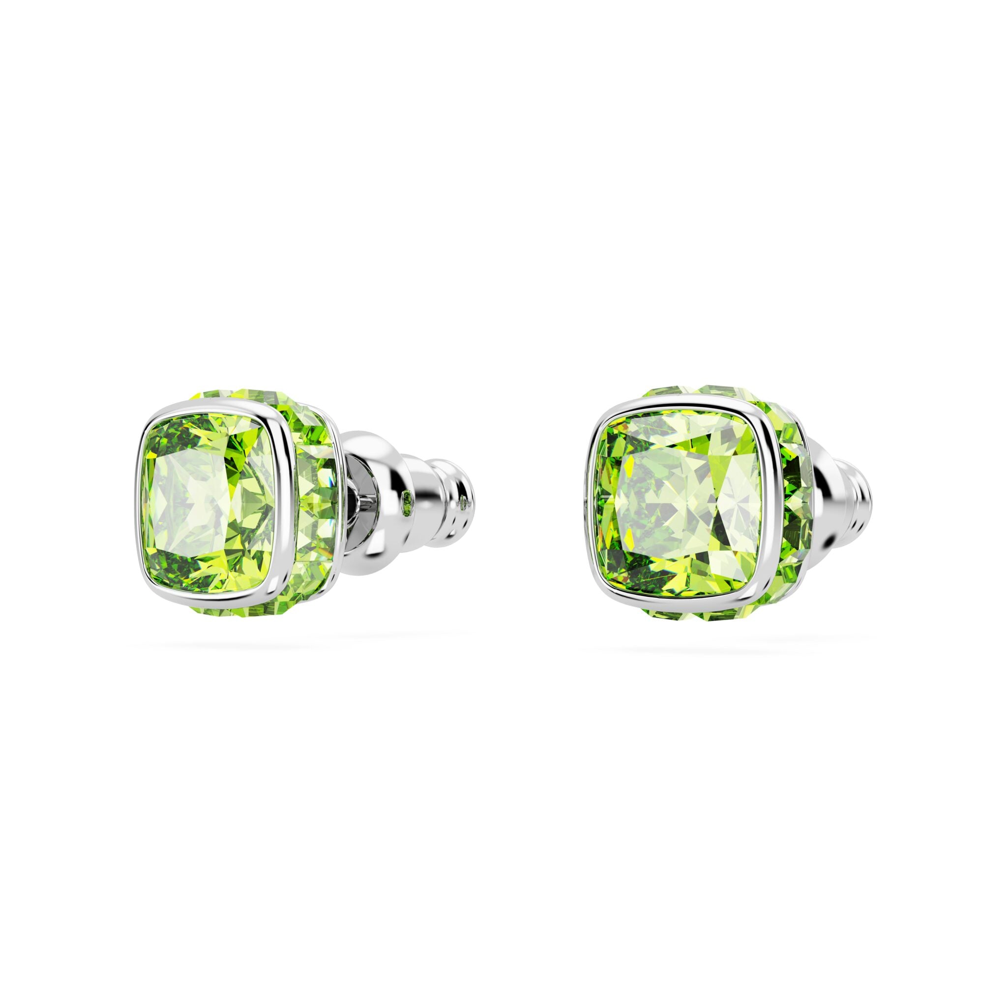 Swarovski Birthstone Stud Earrings, Square Cut, August, Green , Rhodium Plated -Swarovski